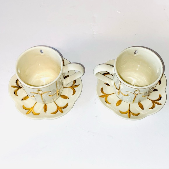 Partylite Tea for Two 5pc Votive Candle Holders Teapot Cups Saucers Ivory & Gold - Picture 8 of 15